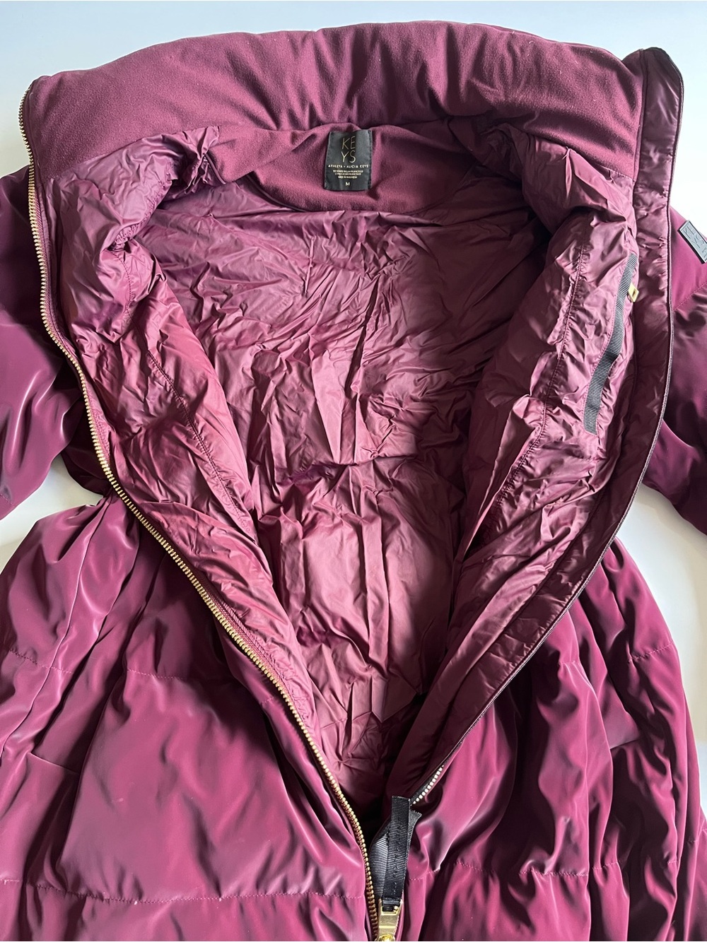 Athleta x Alicia Keys Quilted Burgundy Puffer Jacket with Gold Zippers - Picture 7 of 10